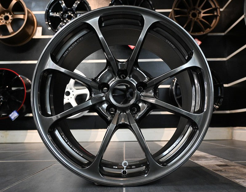20-inch black forged Rays Volk NE24 multi-spoke alloy wheel