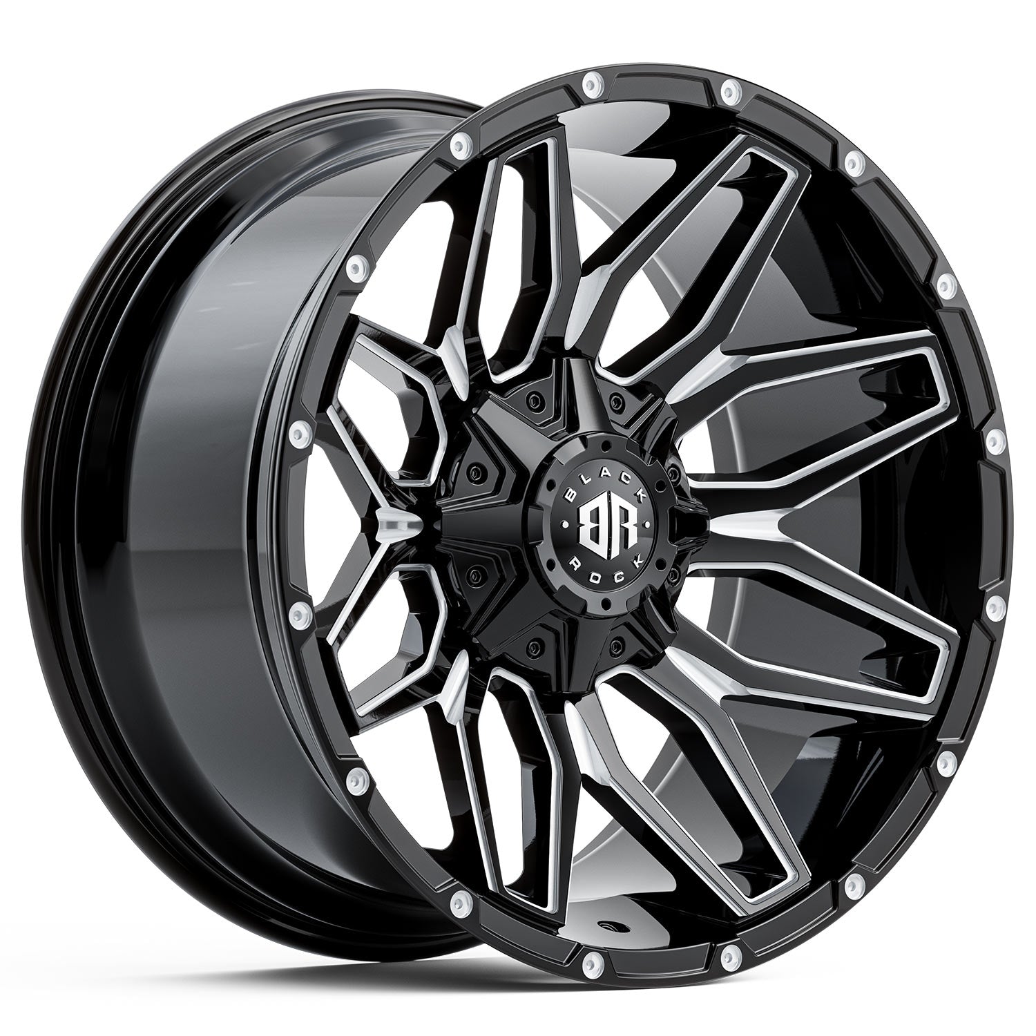 Black Rock Invader gloss black milled 20x10 wheel