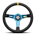 Blue Momo MOD. 08 330 steering wheel with black leather and yellow accents