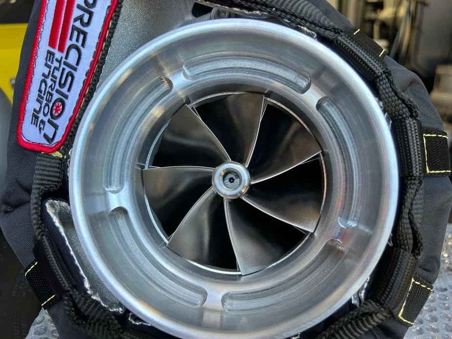 Precision GEN2 Pro Mod 110 CEA turbocharger cover with black red accents